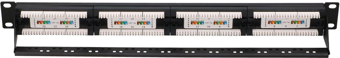 Patch panel 24 priključkov RJ-45, CAT 5e, 1U, črn, Extralink EX.9809