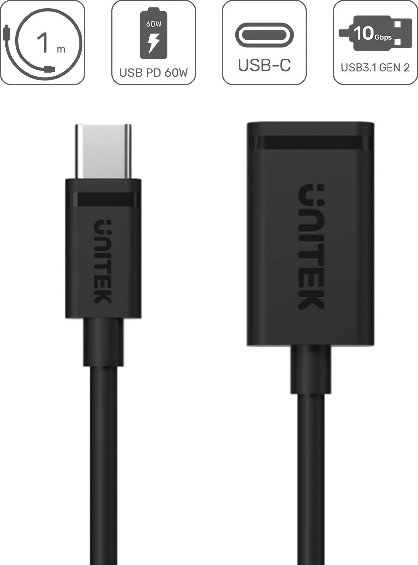 Povezovalni kabel USB-C v USB 3.1 Unitek, črn