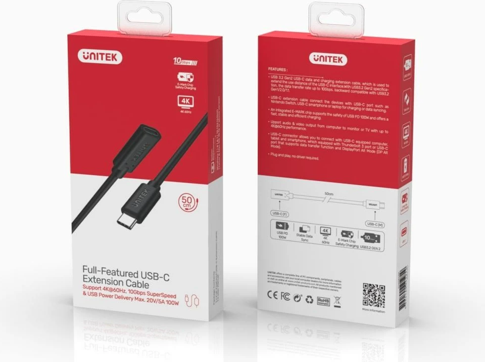 USB-C kabel Unitek C14086BK, USB 3.2, 0,5 m, črn