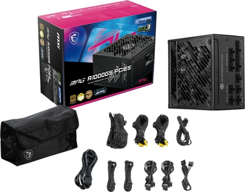 Napajalnik MSI MPG A1000GS PCIE5, 1000 W, modularen, 80 PLUS Gold, črn