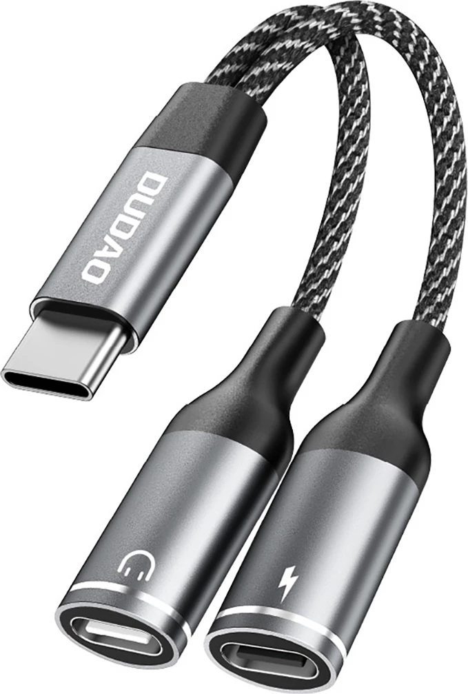 Adapter USB-C 2-v-1, Dudao L13C+, 1,2 m, siv