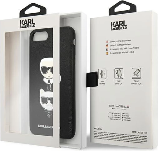Ovitek za iPhone 7 Plus / iPhone 8 Plus, Karl Lagerfeld Saffiano Karl&Choupette Head, črn