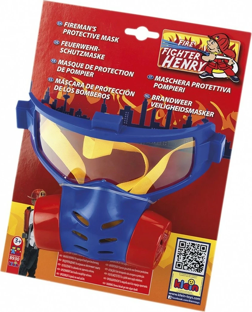 Zaščitna maska gasilca za igro, Klein 8930, plastika, za otroke 3+, modra/rdeča/rumena