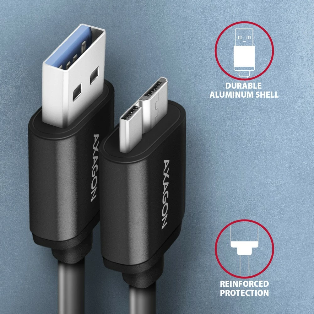 Kabel Micro-B USB na USB-A, AXAGON BUMM3-AM10AB, 1 m, 3A, črn Kabel Micro-B USB na USB-A, AXAGON BUMM3-AM10AB, 1 m, 3A, črn