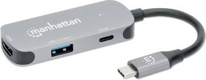 Adapter USB-C na HDMI, 3-v-1 priključna postaja MANHATTAN, siva