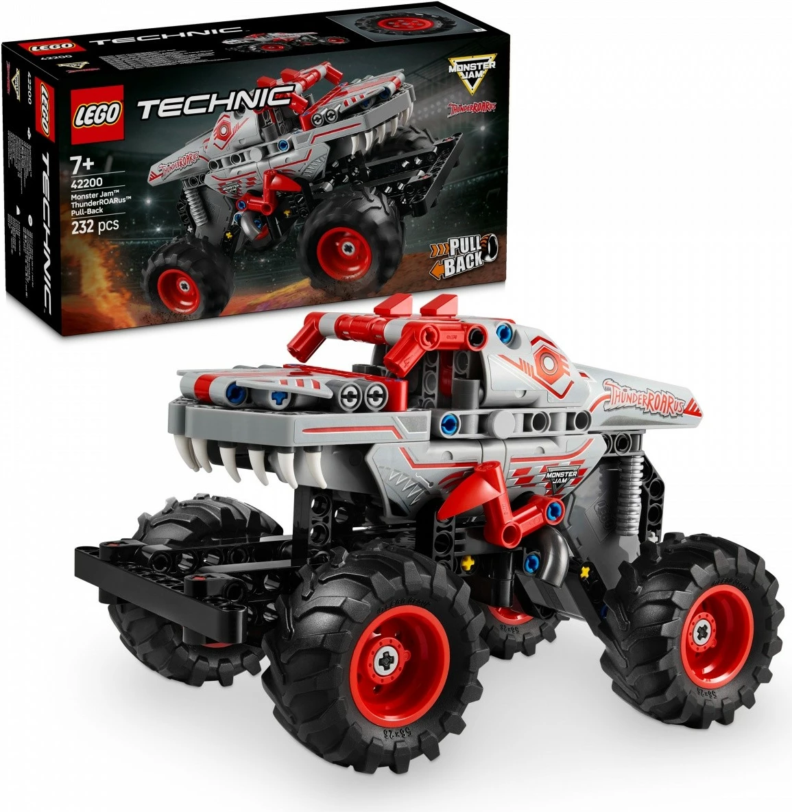 Set za sestavljanje LEGO Technic Monster Jam ThunderROARus 42200, 232 delov, z vlečnim mehanizmom (pull-back)