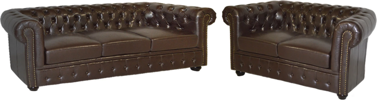 Komplet kavčev 2-sedežni & 3-sedežni Chesterfield temno rjavi