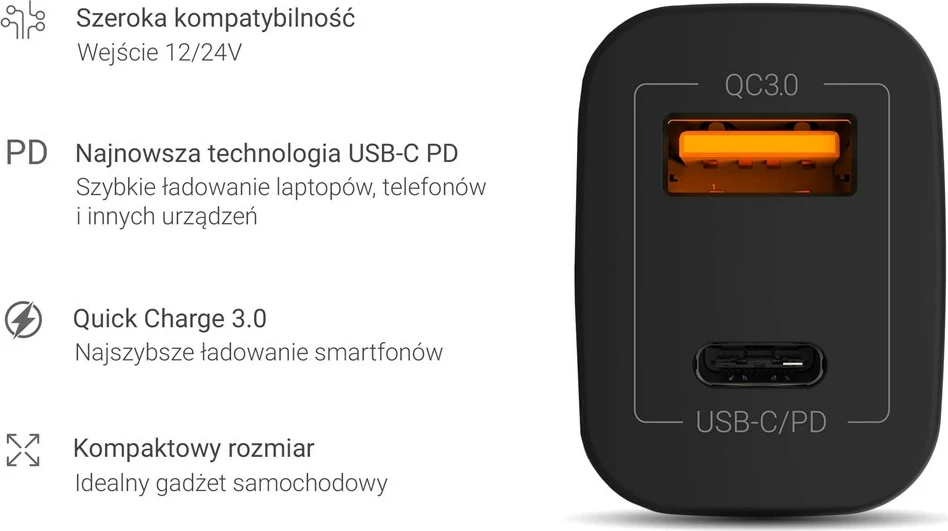 Avtomobilski polnilec Green Cell CAD33, črn