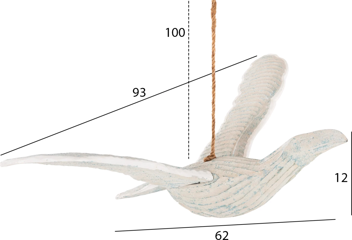 Viseča dekoracija galeb FH4302 iz albasijinega lesa v modrem pranju 93x62x12-100H cm