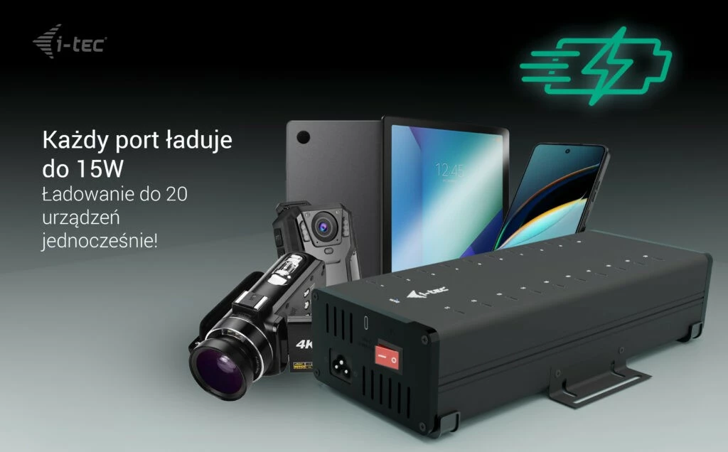 Razdelilec 20× USB‑C, 15 W na vrata, kovinski i-tec CACHRGHUB20C