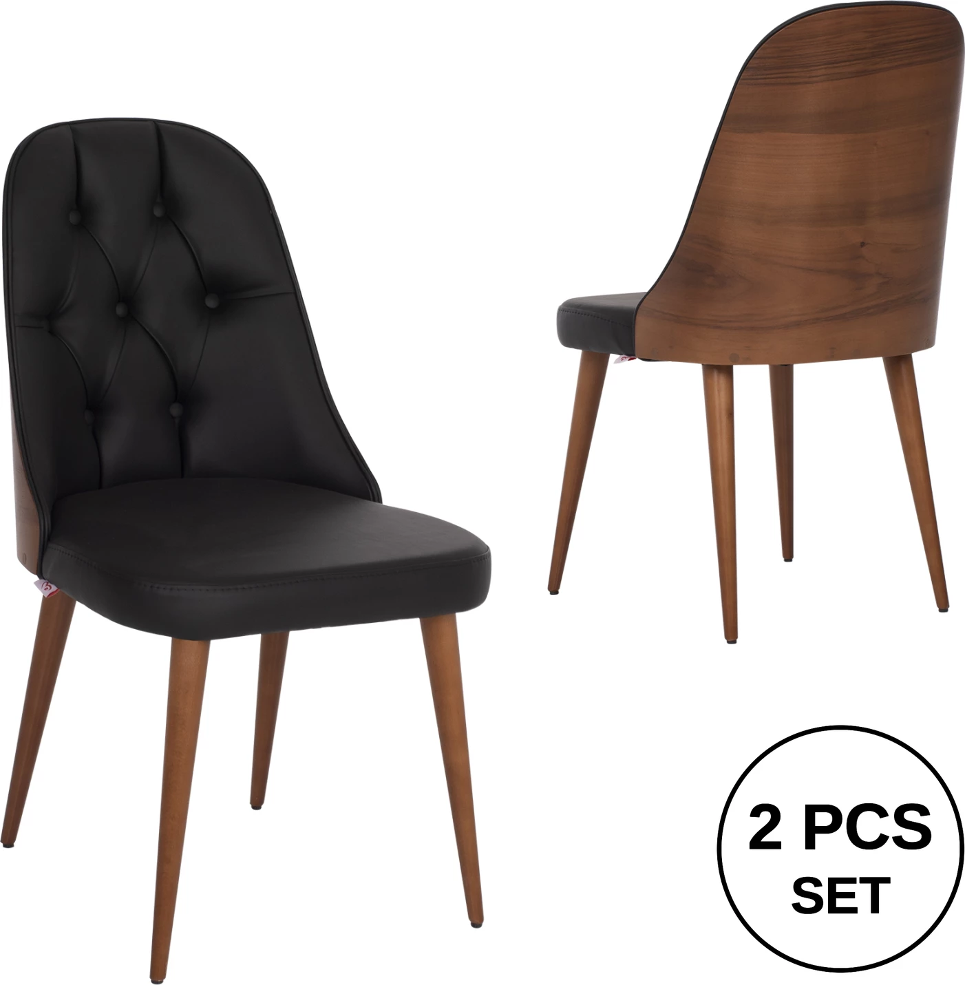 Profesionalni jedilni stol ESTRELLA FH9270.41 črna PU in leseno naslonjalo v barvi oreha 47x60x92H cm, set 2 kosov