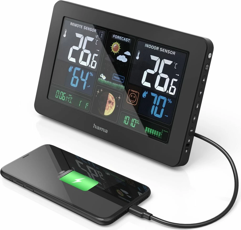 Vremenska postaja z USB Hama Premium, črna
