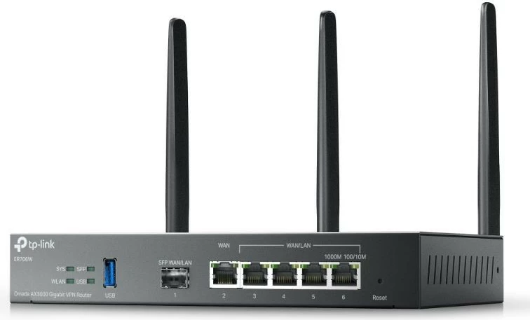 Usmerjevalnik Wi‑Fi 6 AX3000, 6 Gigabit vrat, 3 antene, črn, TP-LINK ER706W