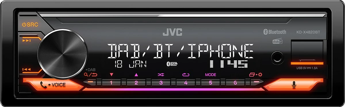Avtomobilski radio JVC KD-X482DBT, Bluetooth, USB, DAB, črn