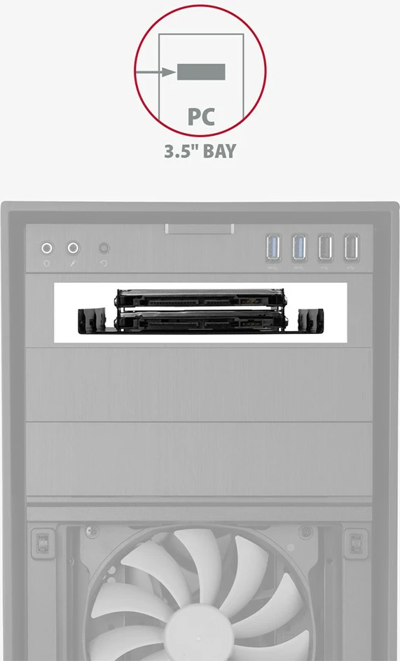 Nosilec za 2x 2,5" HDD/SSD v 3,5" režo, AXAGON RHD-225, črn Nosilec za 2x 2,5" HDD/SSD v 3,5" režo, AXAGON RHD-225, črn