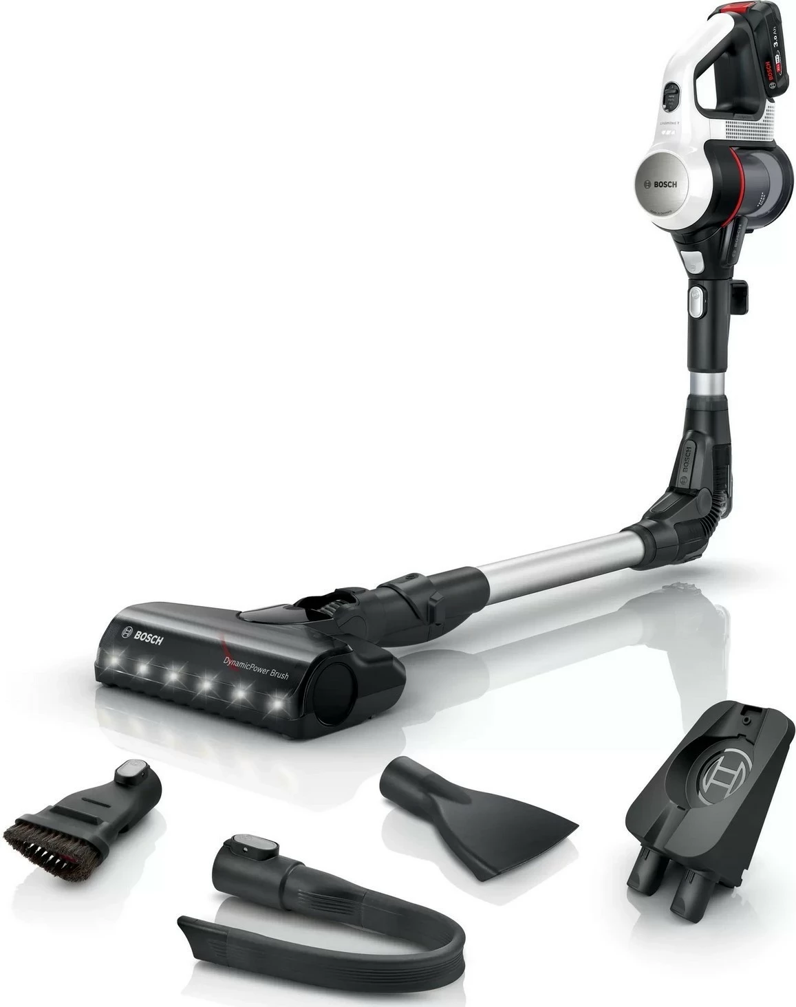 Vertikalni sesalnik Unlimited 7 BBS711W, 18 V, 40 min, bel-črn, Bosch