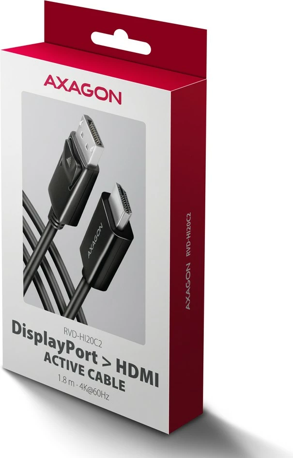 Aktivni kabel/adapter DisplayPort na HDMI AXAGON RVD-HI20C2, 1,8 m, 4K/60 Hz, črn Aktivni kabel/adapter DisplayPort na HDMI AXAGON RVD-HI20C2, 1,8 m, 4K/60 Hz, črn