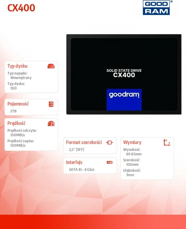 SSD, 2 TB, 2,5", SATA III, črn GOODRAM CX400 GEN.2