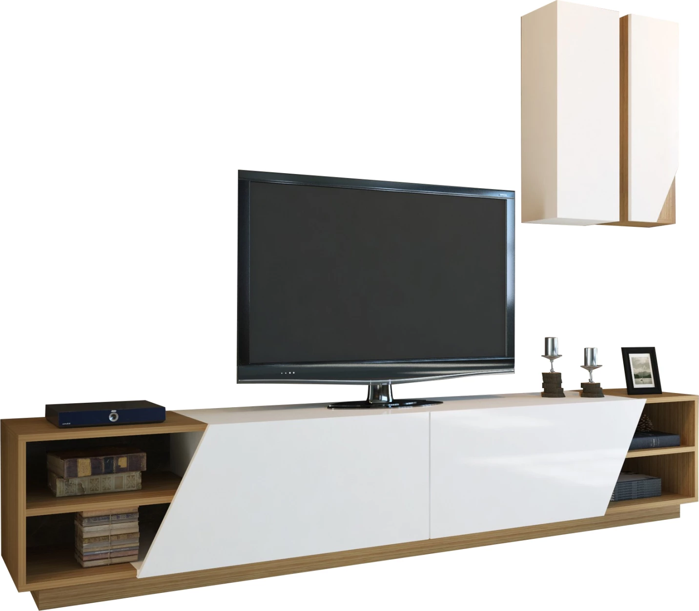 Pohištvo za TV belo-oreh melamin talna enota in stenske omarice 240x37.5x47Hcm.FH9439.01