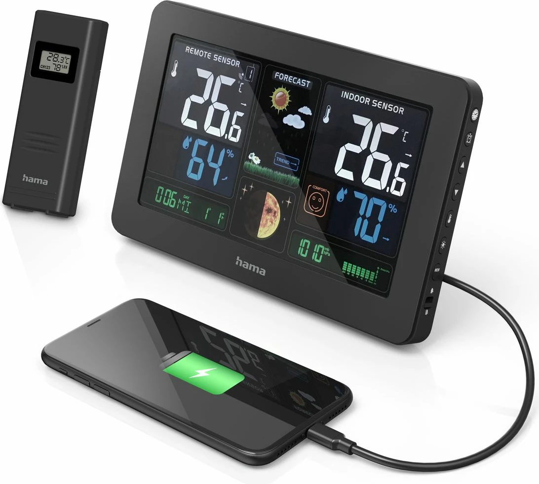 Vremenska postaja z USB Hama Premium, črna