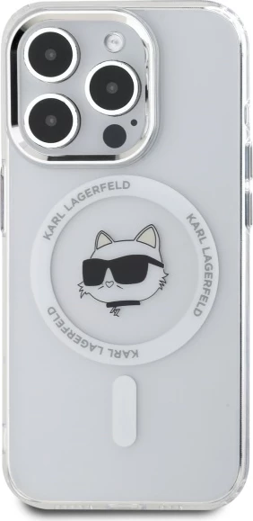 Ohišje z motivom Choupette Karl Lagerfeld MagSafe za iPhone 15 Pro, belo