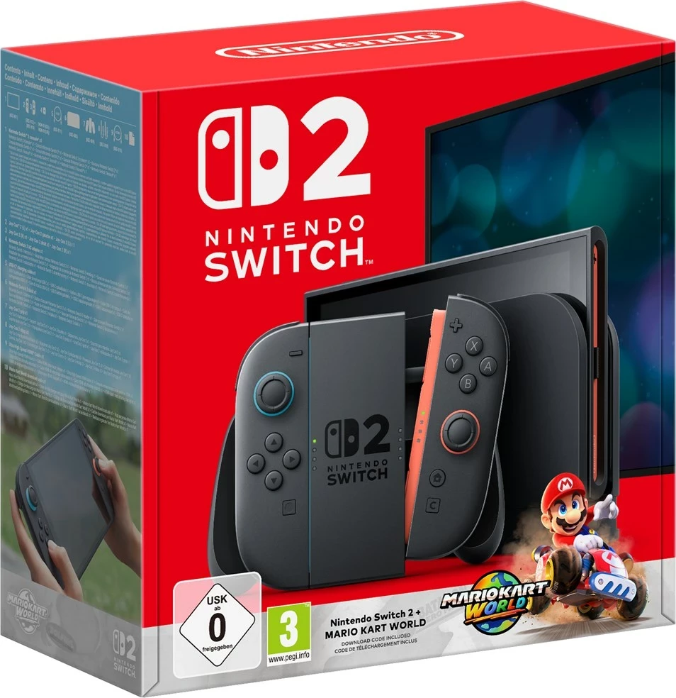 Prenosna igralna konzola z Mario Kart World, Nintendo Switch 2, 256 GB, 7,9" zaslon, črna