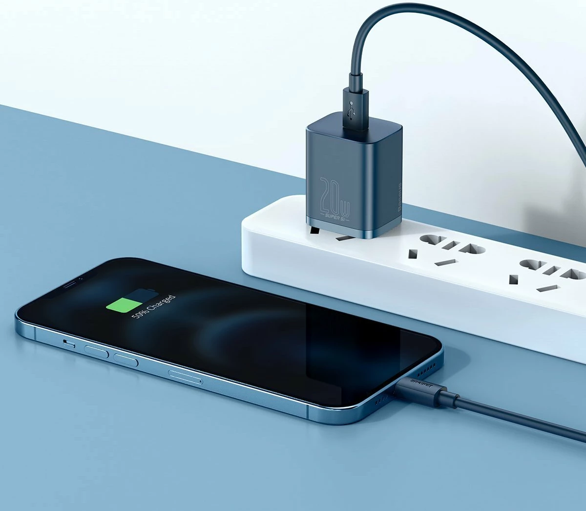 Hitri polnilec 20 W Baseus Super Si Quick Charger 1C, s kablom USB‑C na Lightning 1 m, moder