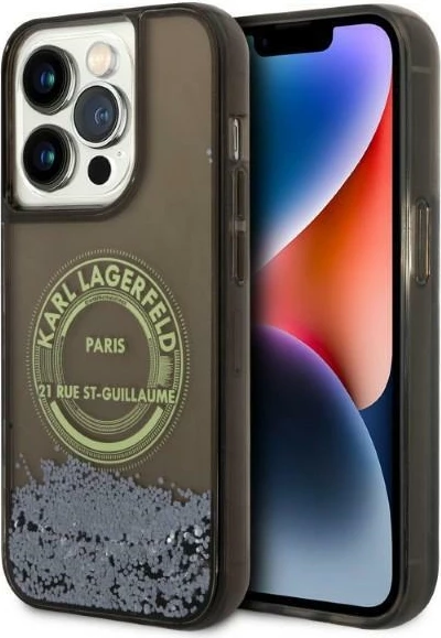 Ovitek za telefon s tekočimi bleščicami Karl Lagerfeld Liquid Glitter RSG za iPhone 14 Pro, črn