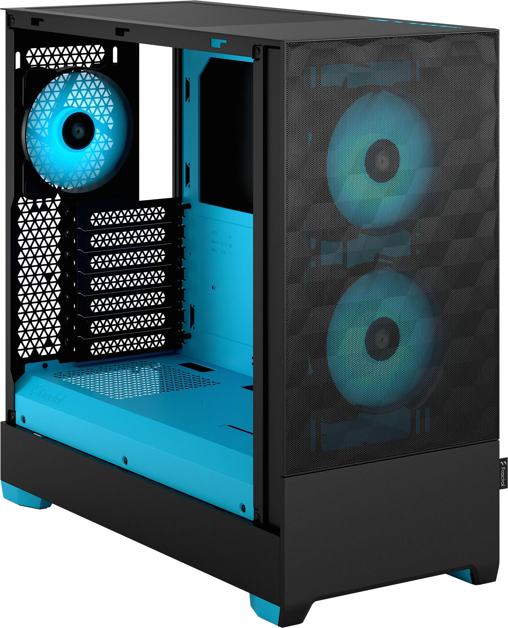 Ohišje Fractal Design Pop Air RGB Cyan Core TG Clear Tint, mid-tower, RGB, kaljeno steklo, črno/cijan