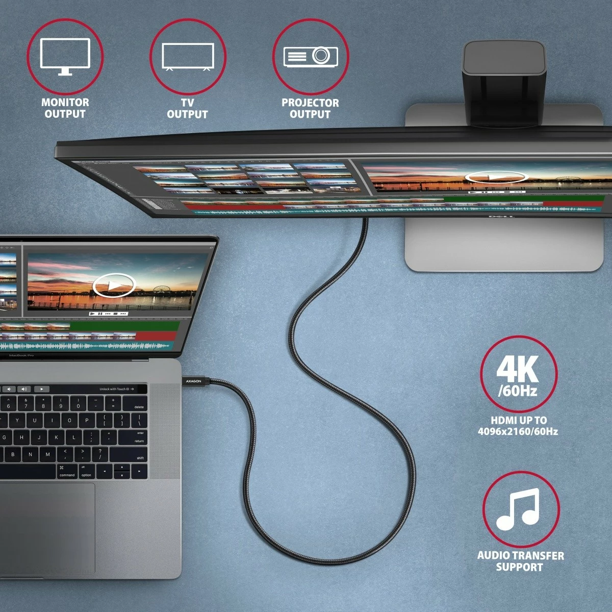 Premium USB-C kabel AXAGON BUCM32-CM20AB, 2 m, 100 W, 5 A, 4K, črn Premium USB-C kabel AXAGON BUCM32-CM20AB, 2 m, 100 W, 5 A, 4K, črn