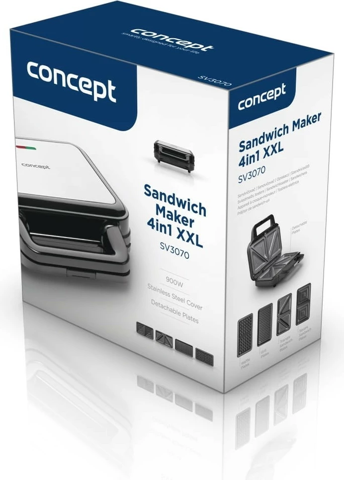 Toster 4 v 1, 900 W, zamenljive plošče, črn, Concept SV3070 Toster 4 v 1, 900 W, zamenljive plošče, črn, Concept SV3070