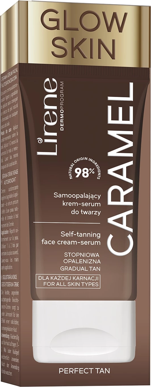 Krem-serum za samoporjavitev za obraz Lirene Perfect Tan Caramel, za ženske, 50 ml