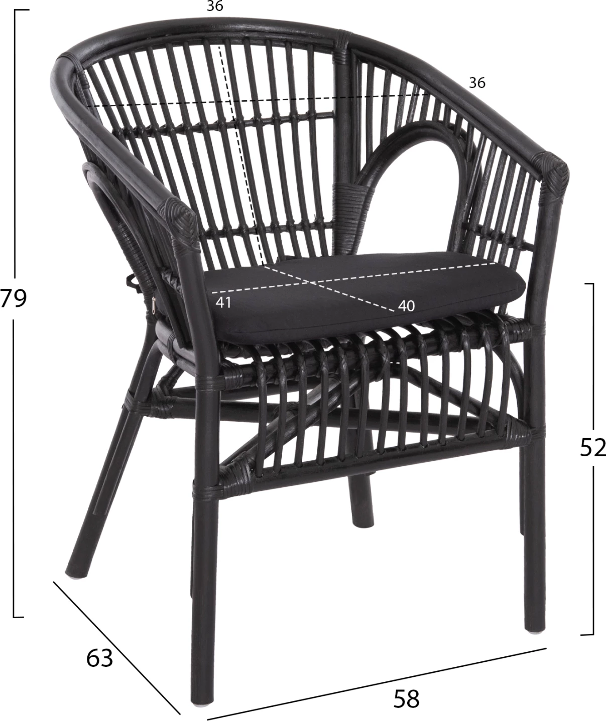 Fotelj DAMPAR FH9929.03 ratan in blazina v črni barvi 58x63x79H cm