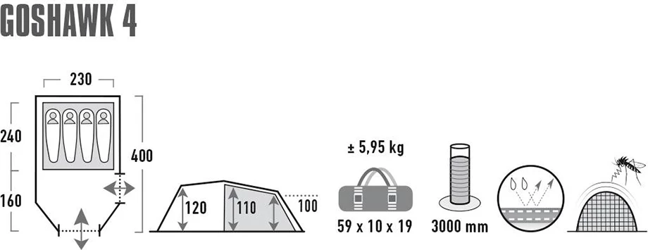 Šotor za 4 osebe High Peak Goshawk, zelen