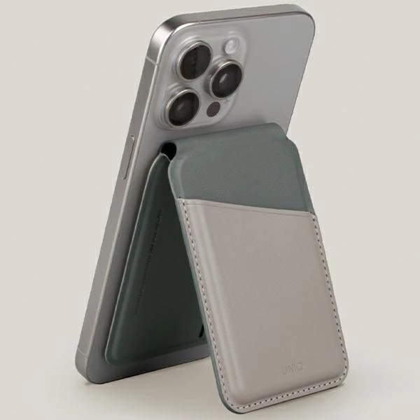 Magnetna denarnica za kartice z držalom za telefon, UNIQ Lyden DS, bež in zelena