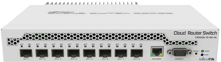 Upravljan preklopnik MikroTik CRS309-1G-8S+, Gigabit Ethernet, PoE, za vgradnjo v rack, bel Upravljan preklopnik MikroTik CRS309-1G-8S+, Gigabit Ethernet, PoE, za vgradnjo v rack, bel