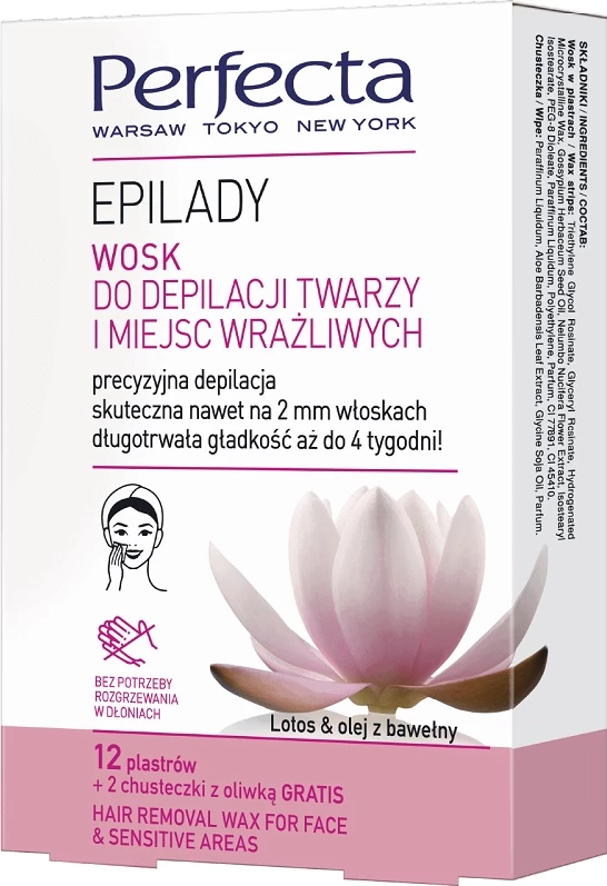 Vosčni trakovi za depilacijo za ženske Perfecta Epilady Face and Sensitive Areas, 12 kosov