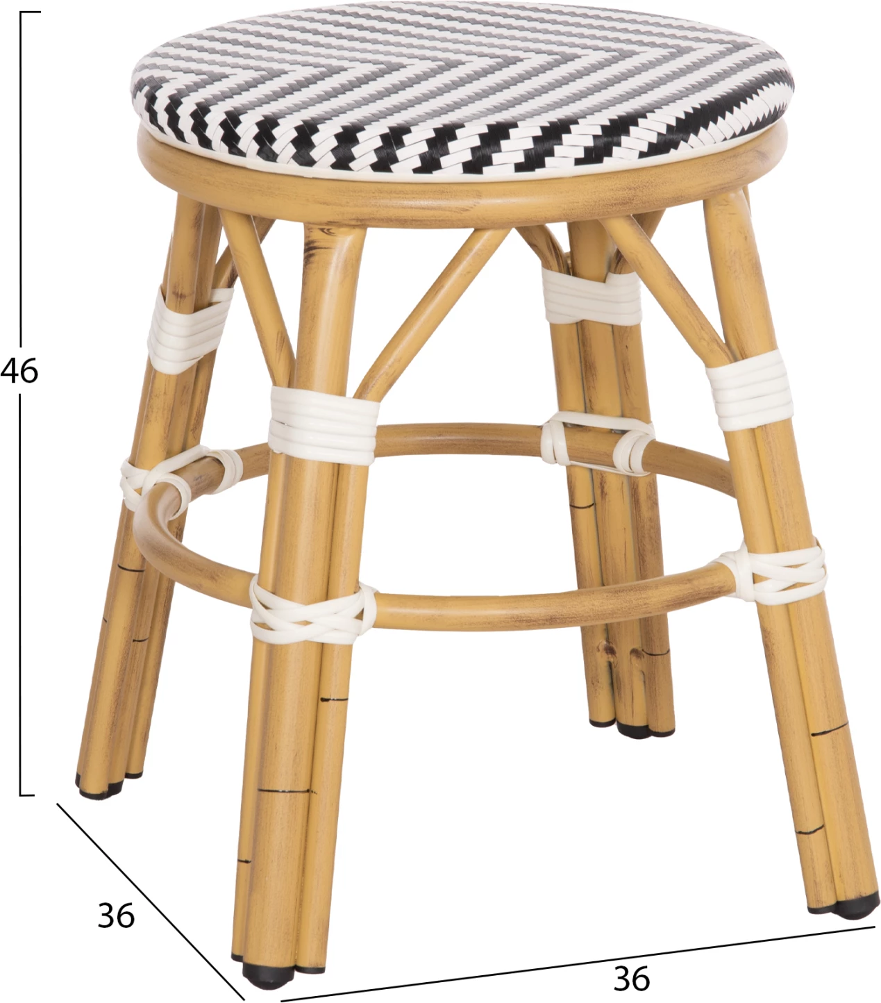 Aluminijasti okrogli stol CHINO FH6285.03 videz bambusa-tekstilen v beli-črni barvi Φ36x46Hcm