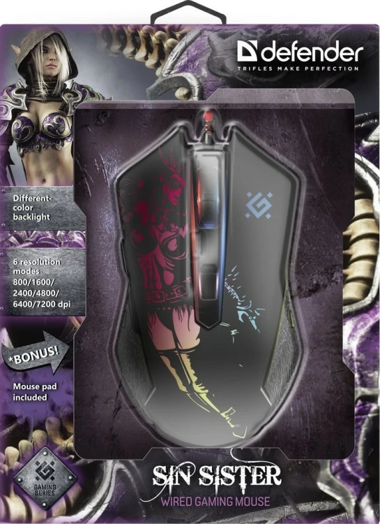 Gaming miška Defender SIN'SISTER GM-933, 7200 DPI, s kablom, črna