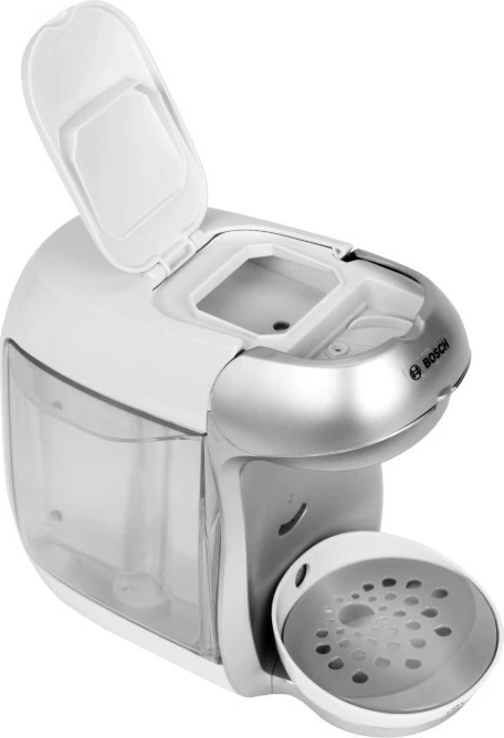 Igrača kavni aparat Bosch Tassimo 9231, s zvočnimi in tekočimi učinki, s skodelico, krožnikom, žličko in 2 kapsulama, srebrn