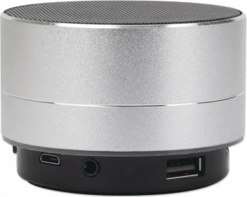 Prenosni Bluetooth zvočnik MANHATTAN Metallic, LED, MicroSD režа, USB-A, srebrn