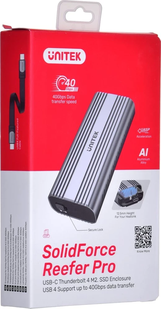 Zunanji okvir za M.2 NVMe UNITEK, USB 4, siv