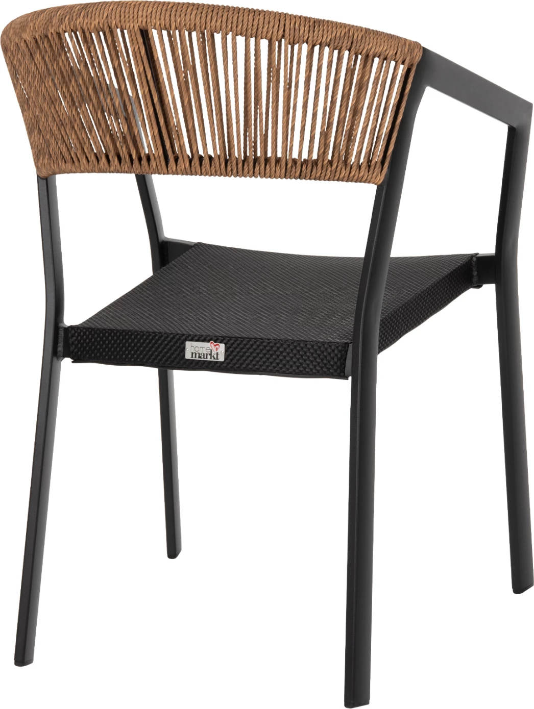 Stol iz aluminija FH5891.05 črni okvir in tekstilna tkanina - naslon iz bež ratana 57,5x59x81,5Hcm