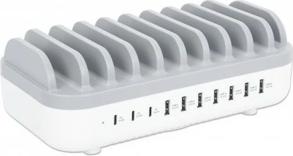Polnilna postaja USB, 10 vrat, 120 W, bela/siva MANHATTAN