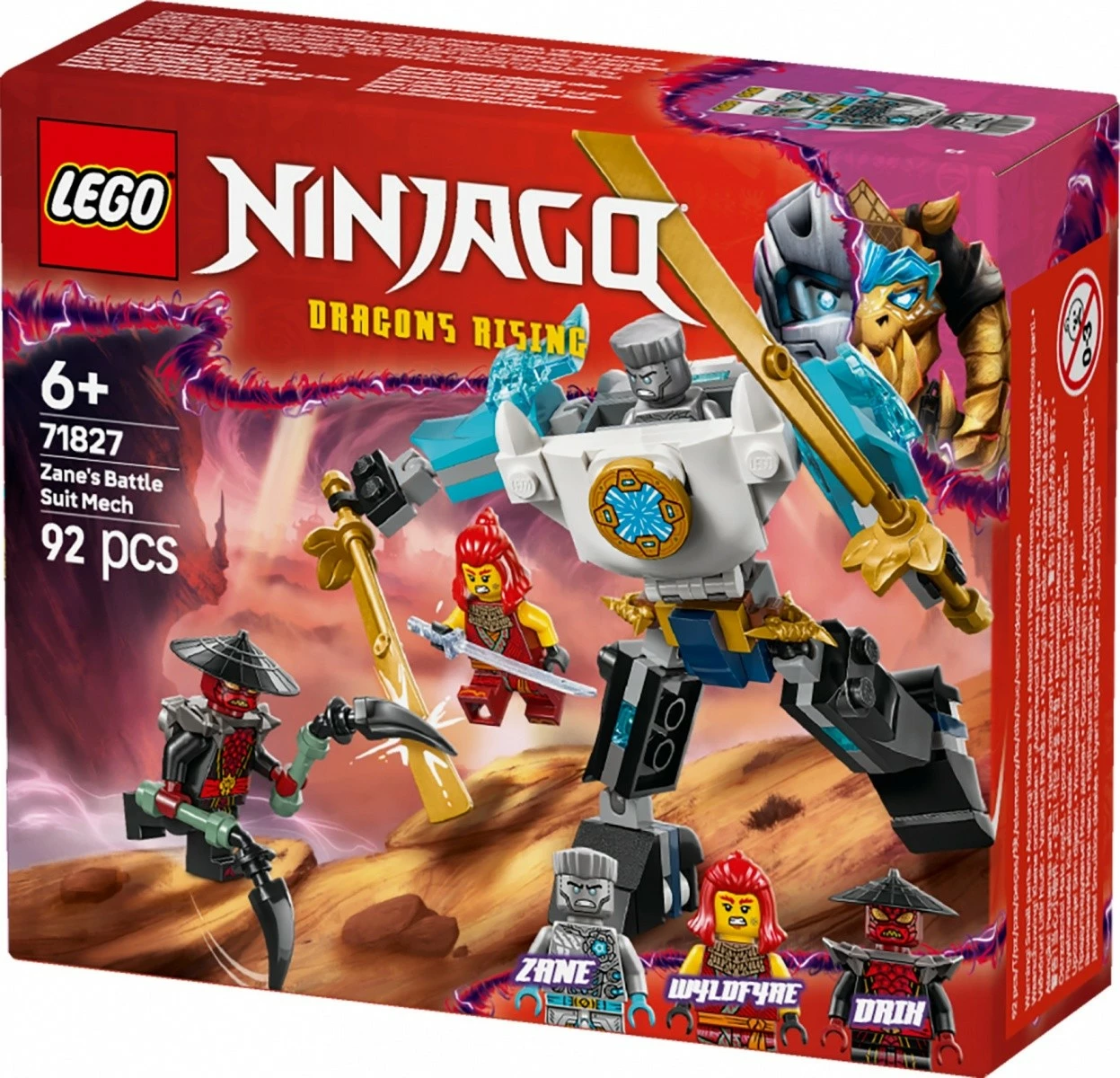 Gradbeni set LEGO Ninjago Zane's Battle Armor Mech 71827, 92 kosi, za otroke