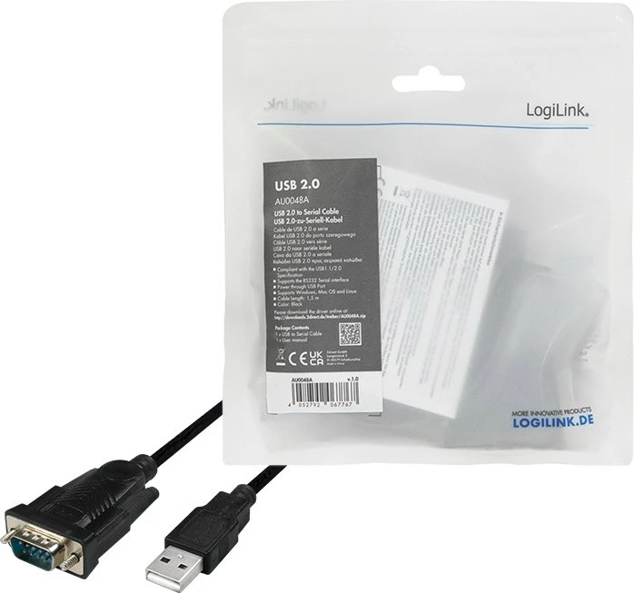 USB na DB9 serijski adapter LogiLink AU0048A, 1,5 m, črn