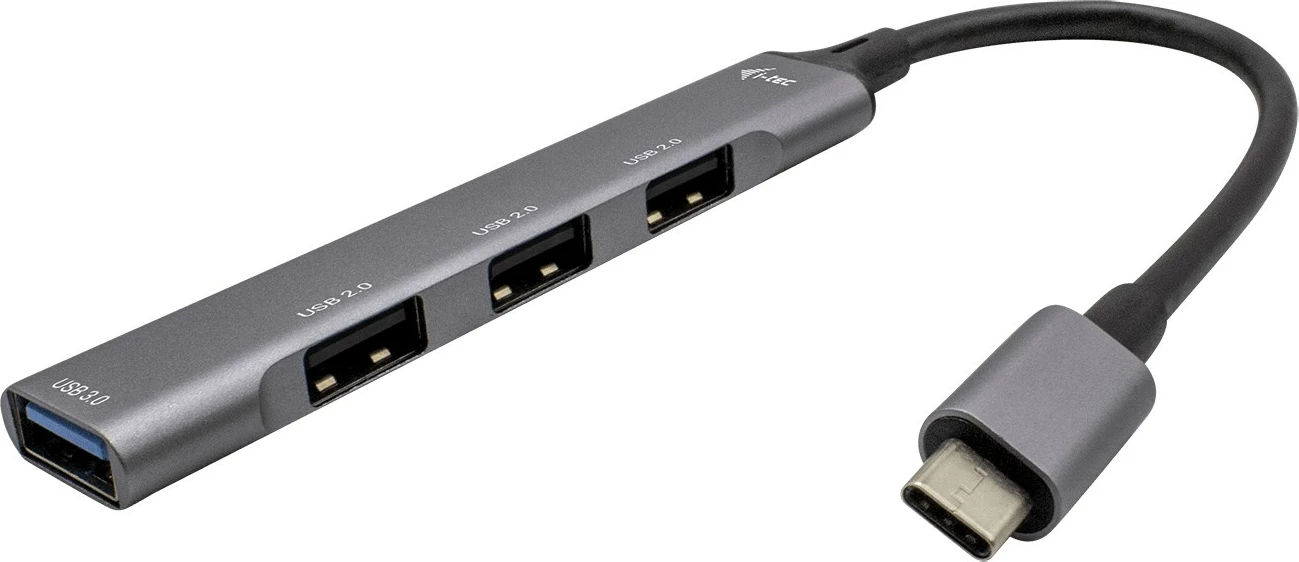 USB-C HUB z aluminijastim ohišjem I-Tec, 4 priključki (1x USB 3.0, 3x USB 2.0), 0,19 m