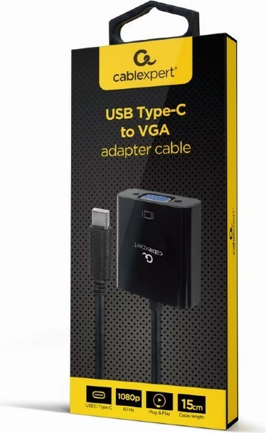 Adapter USB-C na VGA, Gembird A-CM-VGAF-01, 1080p 60Hz, črn