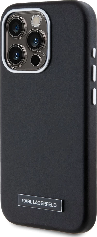 Ovitek za telefon Karl Lagerfeld FW Metal Plate MagSafe za iPhone 15 Pro Max, črn