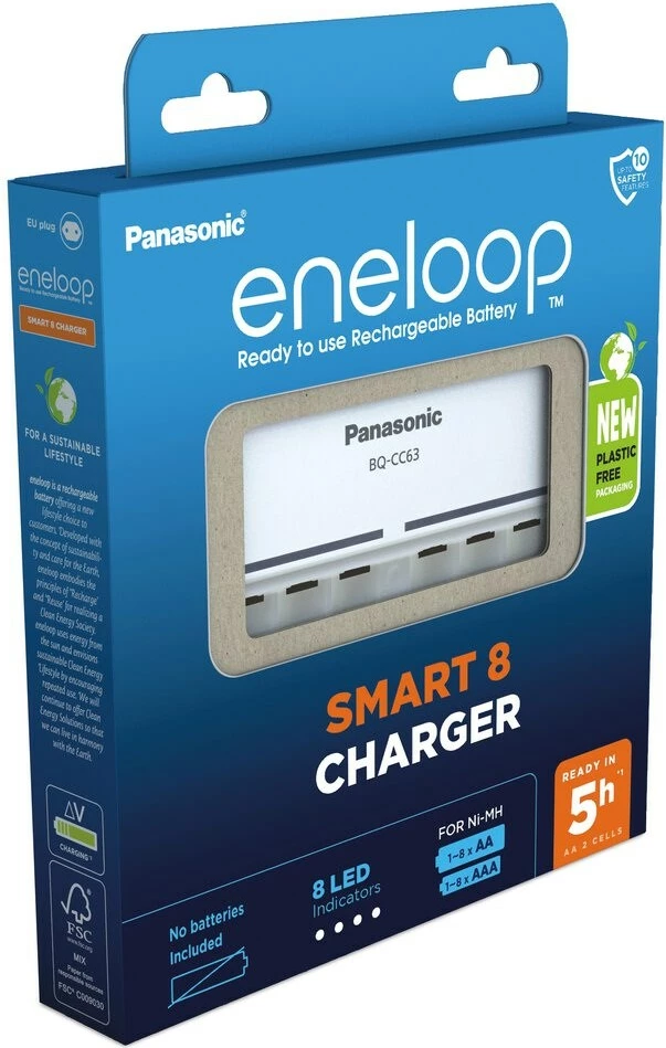 Pametni polnilec baterij Panasonic Eneloop Smart 8 BQ-CC63, bel